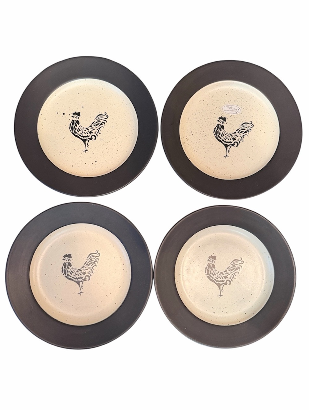 Set of 4 Park Designs Hand Painted Devon Rooster 8.5" Salad Plates Farmhouse Hen